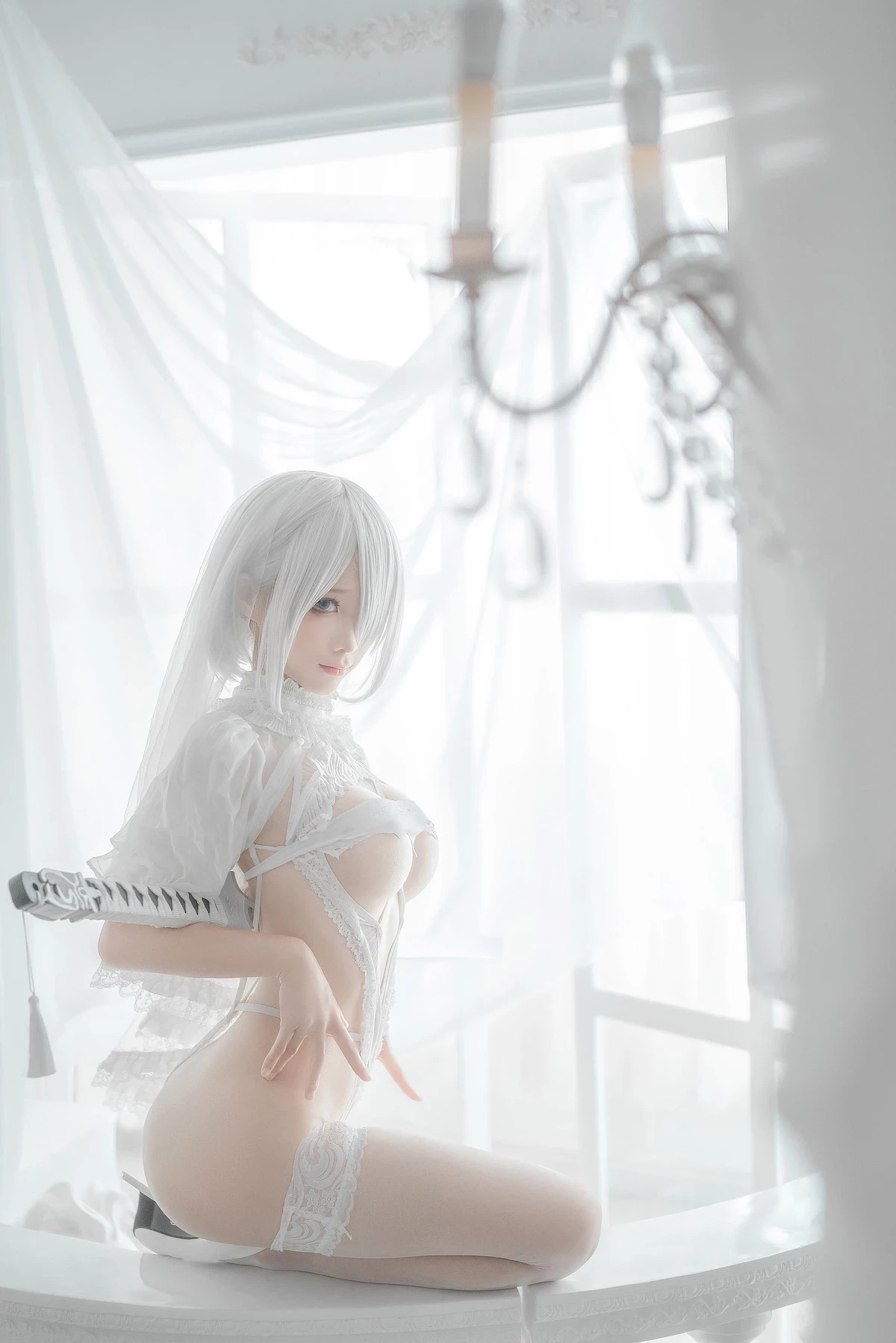 蠢沫沫 Cosplay 2B 白婚紗